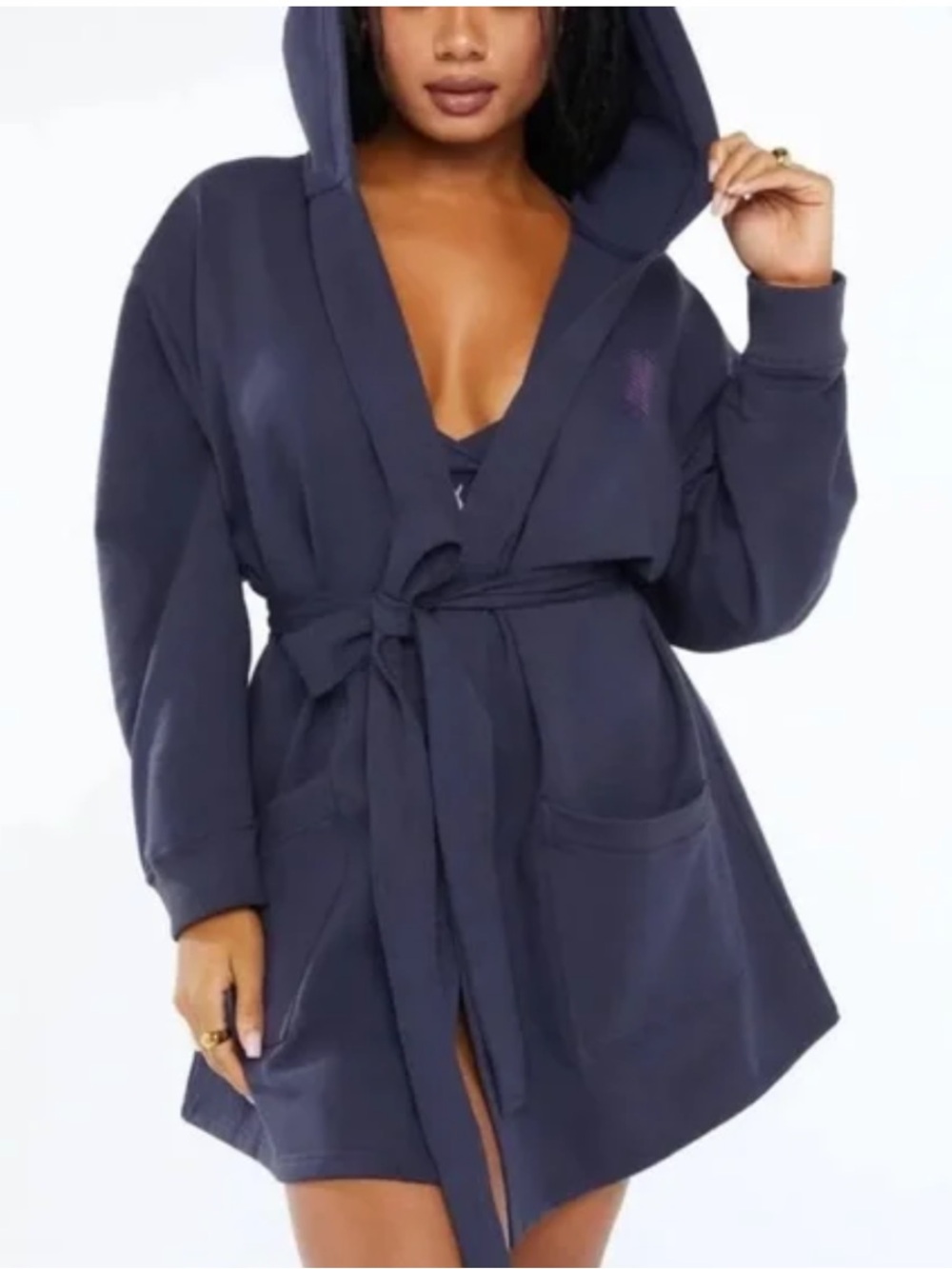 Savage X Fenty | Blue Hooded Forever Savage Short Boxer Robe XL
